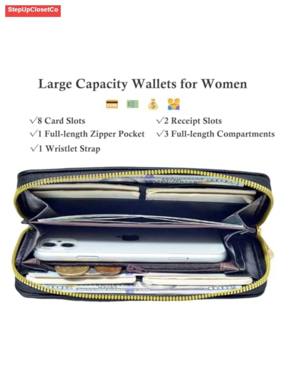 Floral Vegan Leather RFID Wristlet Wallet for Women Zip Around Clutch Purse